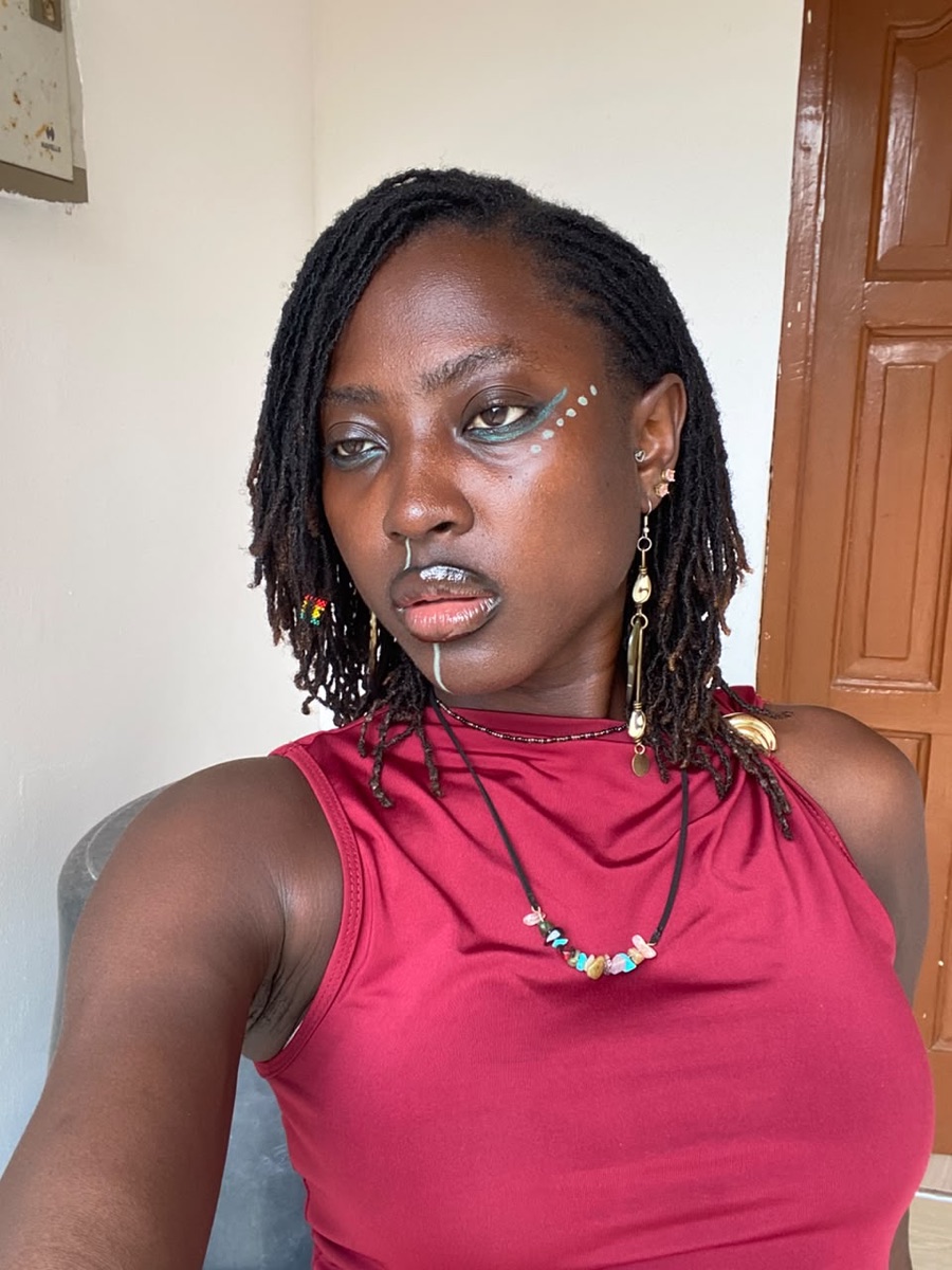 Long drop earrings and gemstone necklace